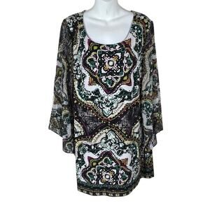 Style & Co Size XL Floral Tunic Top 3/4 Sheer Sleeve‎ Stretch Scoop Neck